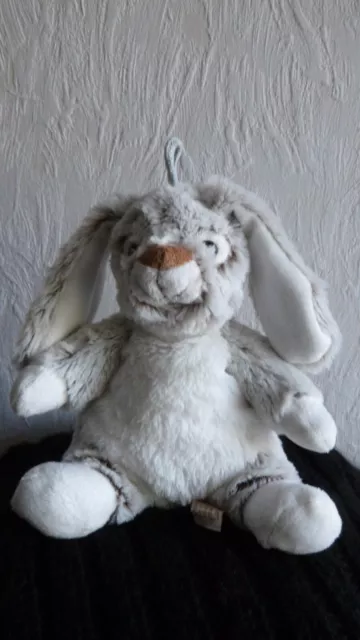 doudou peluche lapin blanc ,gris chiné rodadou roda
