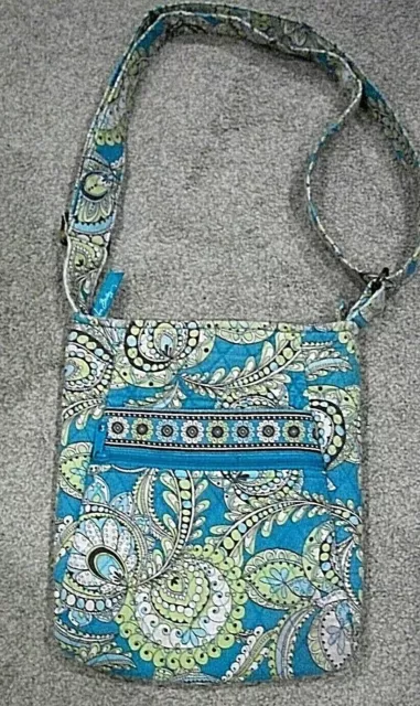 Vera Bradley Triple Zip Hipster Crossbody Bag - PEACOCK- EUC Teal Lime Green