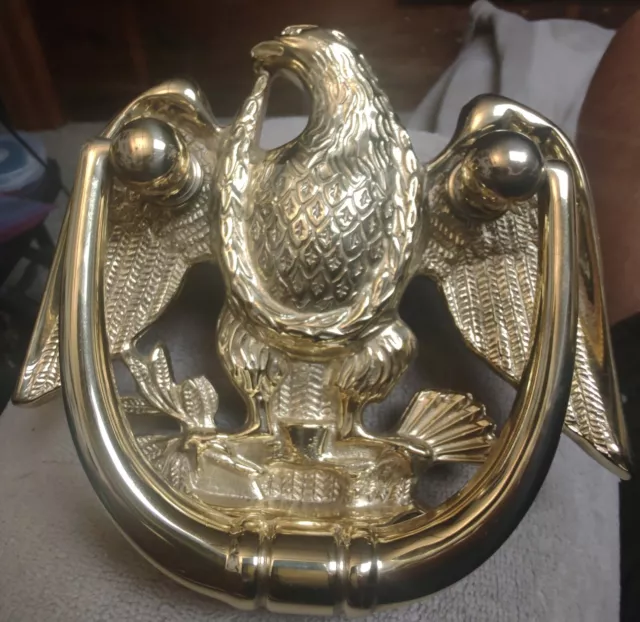 Vintage Solid Brass American Bald Eagle Door Knocker 5.50”x 5.50” 2-lbs. Nice!