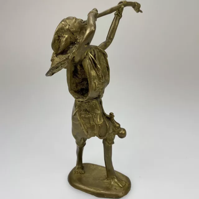 Fula Fisherman with Tambin Brass Statue Africa West African Tribal Art Man Fish