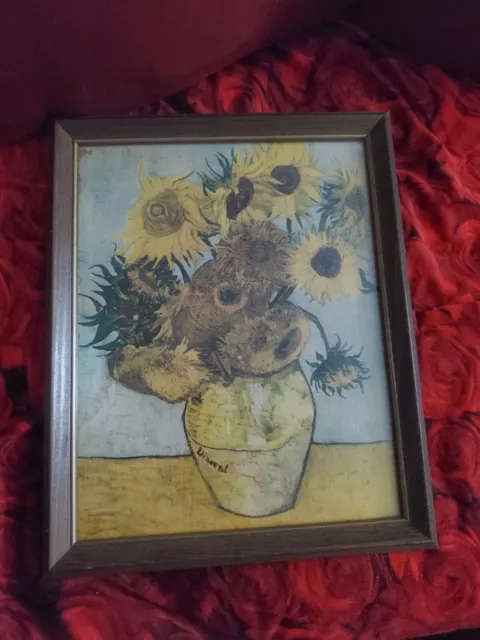 Sunflowers Oil Painting Reproduction Vincent Van Gogh Framed Vintage 12x15