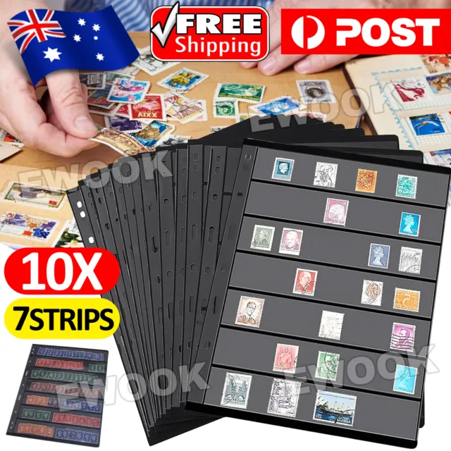 10x Sheets of Stamp Stock 7 Strips Black & Double Sided Page 9 Binder Holes NEW