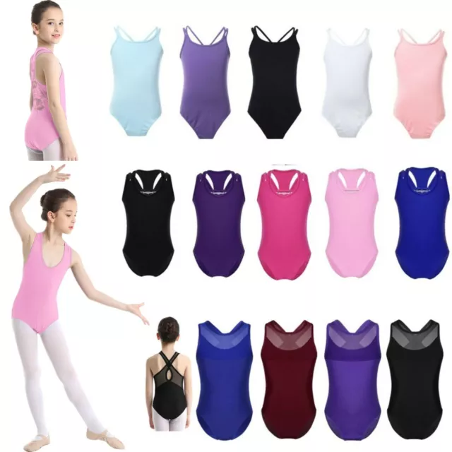 Kids Girls Sleeveless Cotton Ballet Dance Leotard Gymnastics Bodysuit Dancewear