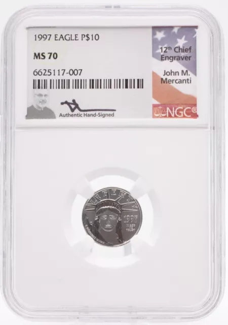 1997 $10 1/10 oz Platinum Eagle NGC MS70 Mercanti Signed Flag Label