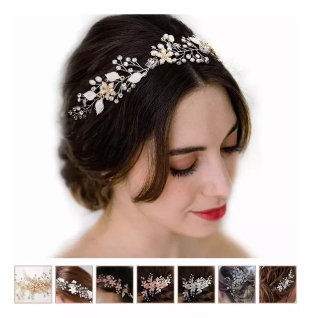 Flower Bride Wedding Hair Vine Headband Pearl Beads Crystal Hair Accessories UK