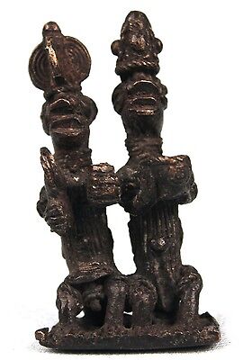 Art African tribal - Figure Bronze Yoruba - Couple Seated - 8,2 CMS