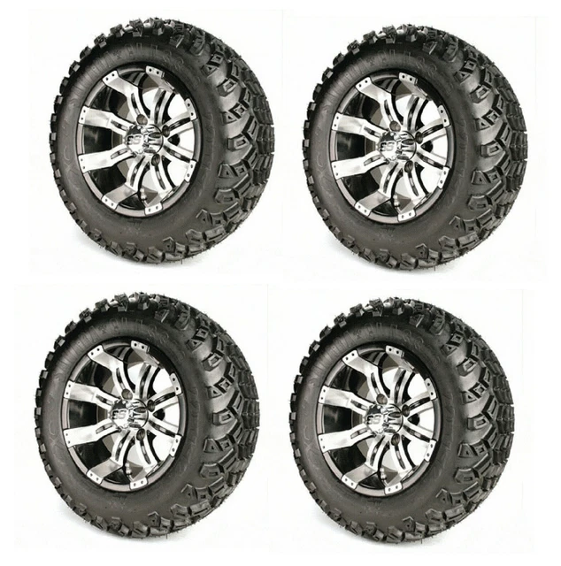 Golf Cart GTW 12" Tempest Machined Black Wheel 22-11-12 AT Tire Set of 4