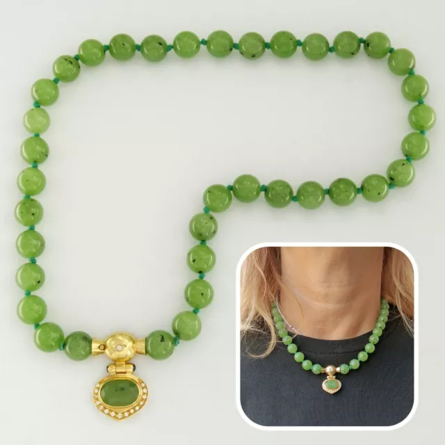 Collana Girocollo in ORO Giallo 18 kt 750 con GIADA  Verde e DIAMANTI da Donna