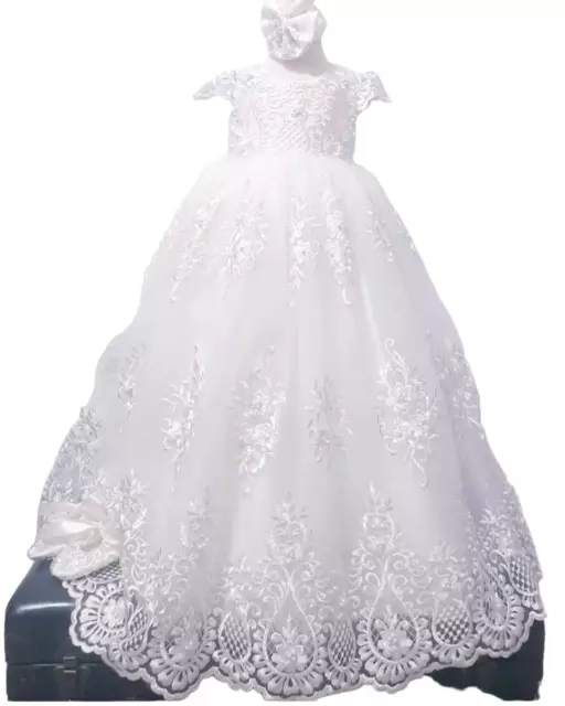 Baby Mädchen Taufkleid lang Stirnband Bolero Schuhe Kleid Taufe Taufbekleidung