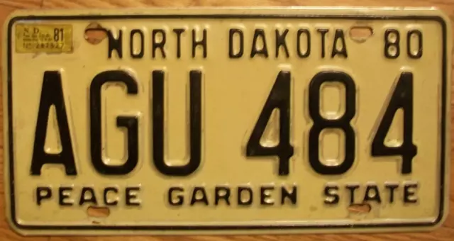 Single North Dakota License Plate - 1980/81 - Agu 484 - Peace Garden State