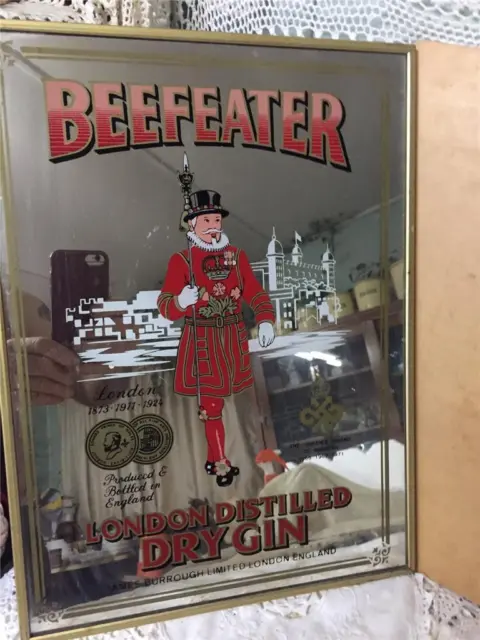 Vintage BEEFEATER Dry Gin Bar Advertising Mirror