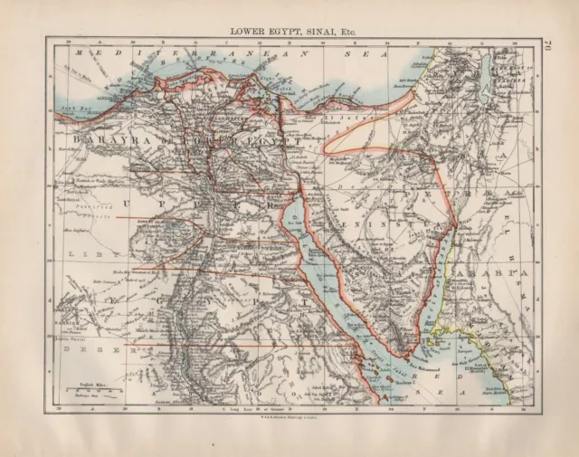 1899 Victorian Map ~ Africa ~ Lower Egypt Sinai