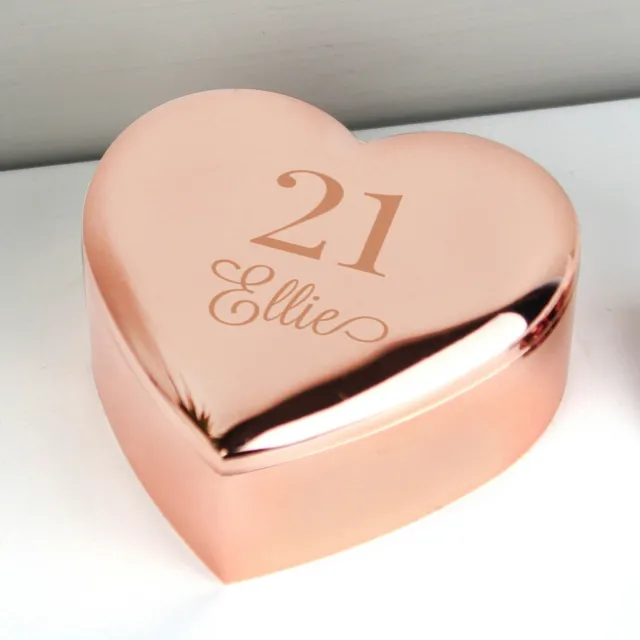 Personalised Big Age Rose Gold Heart Trinket Box Keepsake Gift