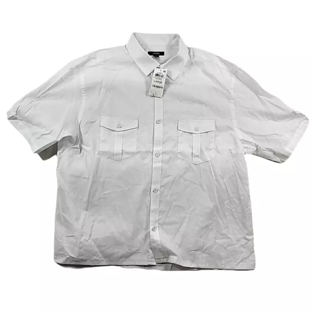 Alfani Warren Textured Short Sleeve Shirt Mens Large Bright White  Alfani Men's