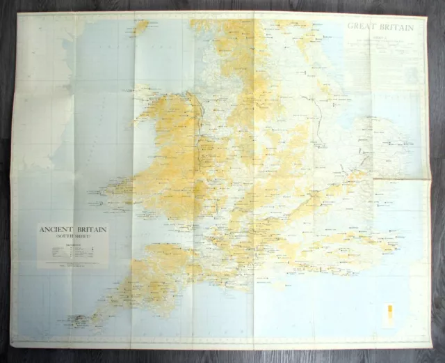 1951 Two Vintage Folding Maps of Ancient Britain Antiquities Older than AD 1066 2