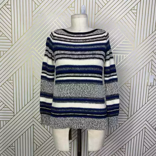 Vince Textured Stripe Wool Knit Sweater in Blue Cream Black Size US XXS