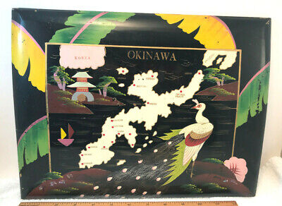 VTG Japanese Okinawa Japan Hand Painted Wood Scrapbook Cover Only Wall Art