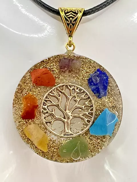Orgone Multi 7 Chakra Tree Pendant Orgonite Reiki Protective Necklace Uk