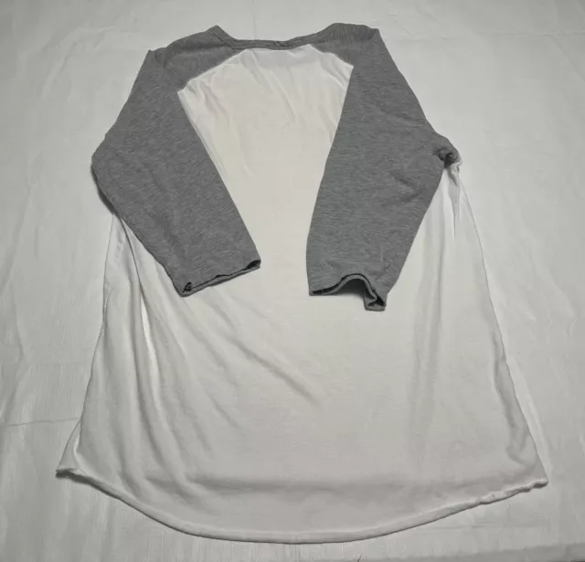 Forever 21 Shirt Mens L Large White Gray Long Sleeve Baseball Tee Crewneck 2