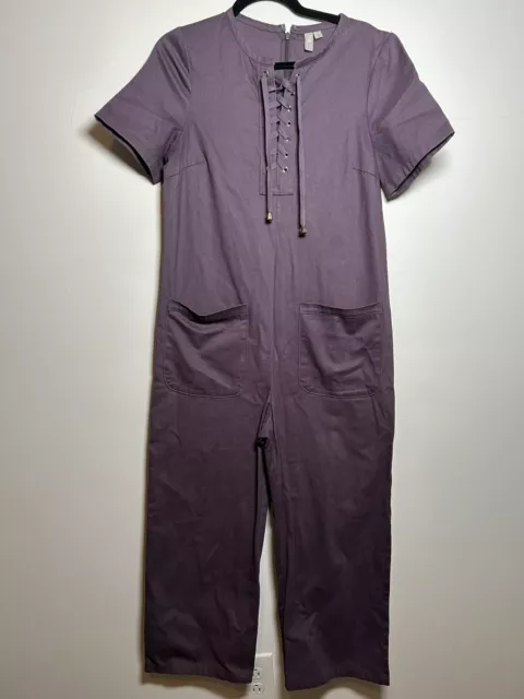 asos Purple Coveralls Jumpsuit Denim Tie Front Pockets Trendy Women's Size US 6