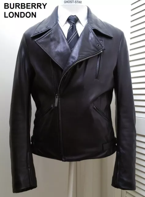 BURBERRY LONDON leather jacket black coat perfecto asymmetrical motorcycle biker