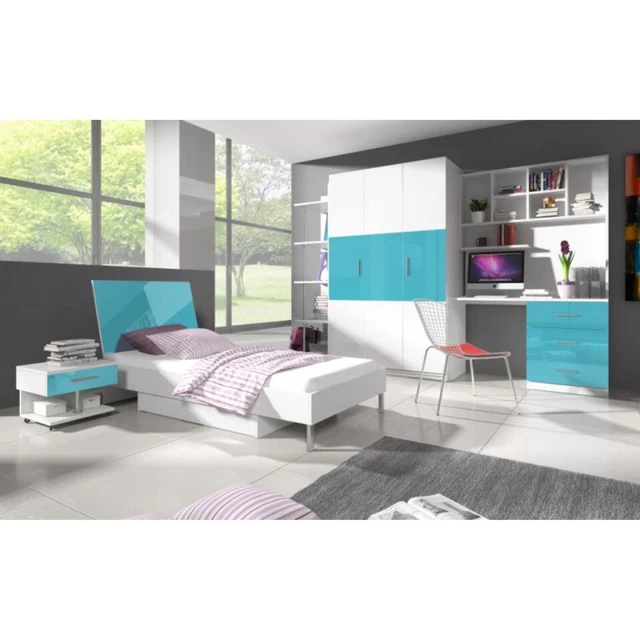 Armarios Dormitorio Multiusos Madera 3 puertas Alto Brillo Azul Nuevo