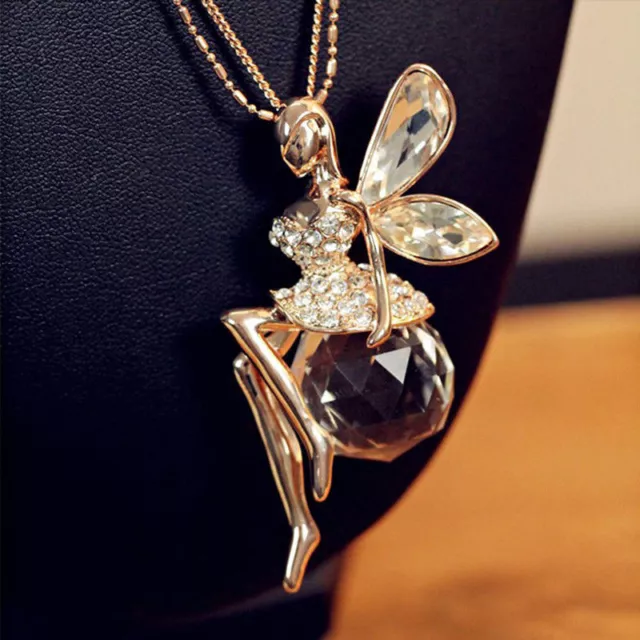 Crystal Fairy Angel Wing Sweater Chain Pendant Necklace Women Christmas Gift Hot