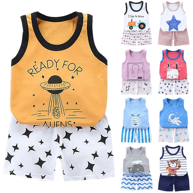 Gilet estivi bambini bambine ragazzi + pantaloncini pantaloni set moda
