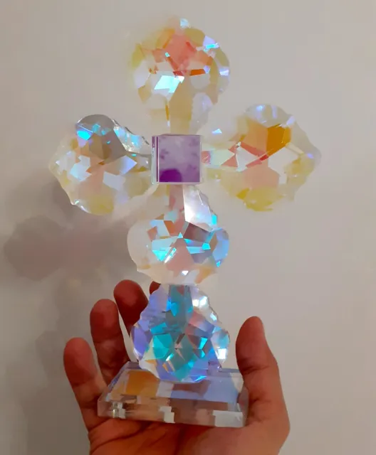 Novelty Crystal Irridescent Cross Religious Figurine Display