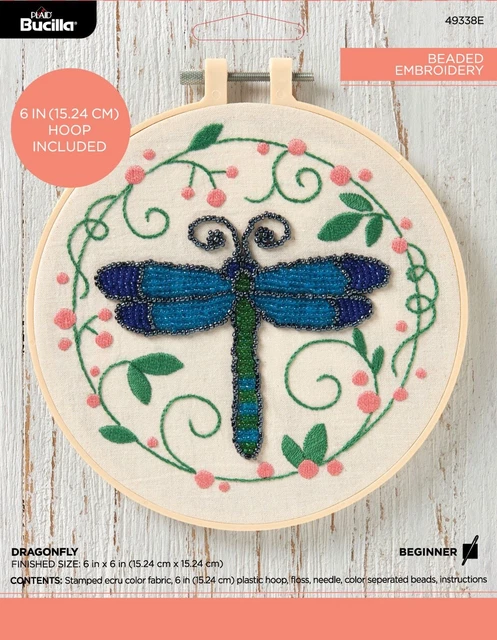 3 Pack Bucilla Stamped Embroidery Kit 6" Round-Dragonfly -49338E