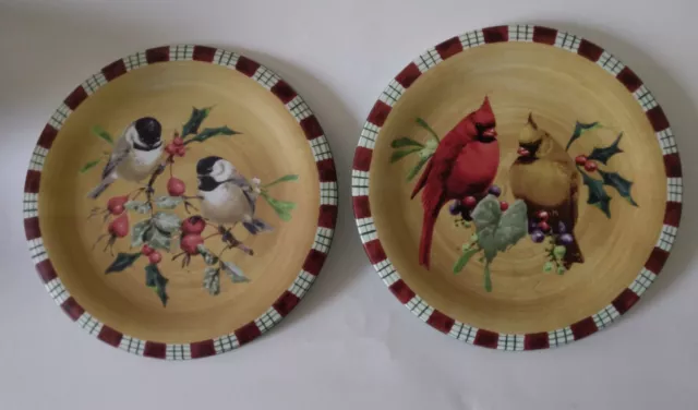 Lenox Winter Greetings Everyday Cardinal Set of 2 8.5" Salad Plates Chickadee