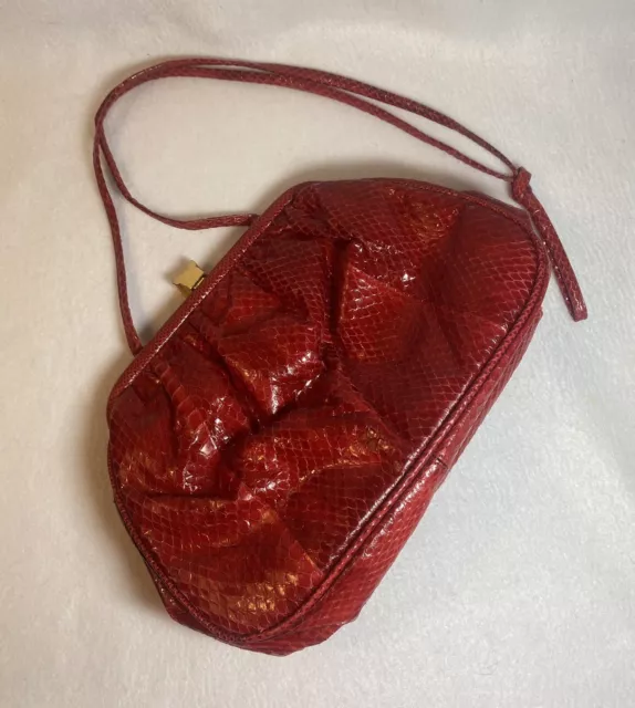 Vintage Neiman Marcus Red Snakeskin Elegant Clutch Purse