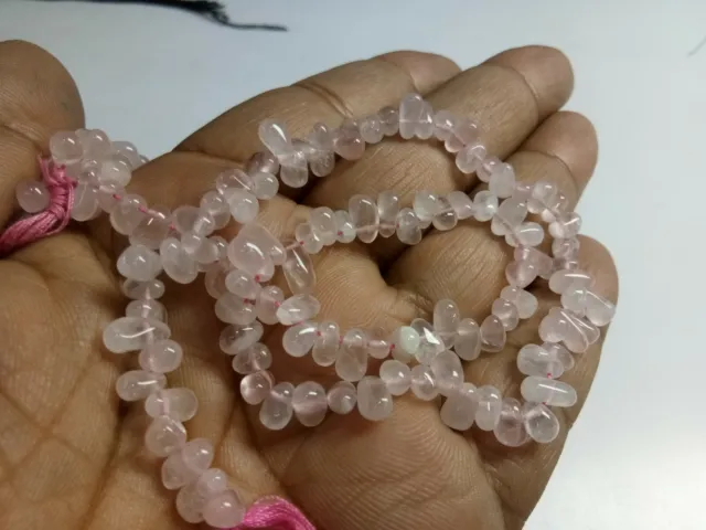 Natural Rose Quartz Teardrop Smooth 4-4.5 Mm Beads Gemstone Beads 13" Strands