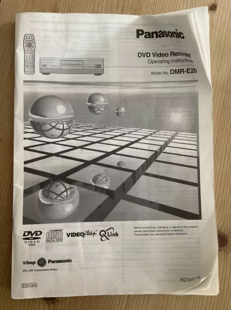 Vintage Used Panasonic Manual User Guide DMR-E20 DVD Video Recorder RQT 6037-1B