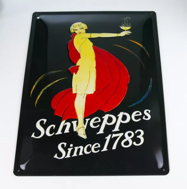 Schweppes Since 1983  Blechschild 40 x 30 cm Frau mit Glas Vintagestyle 7880