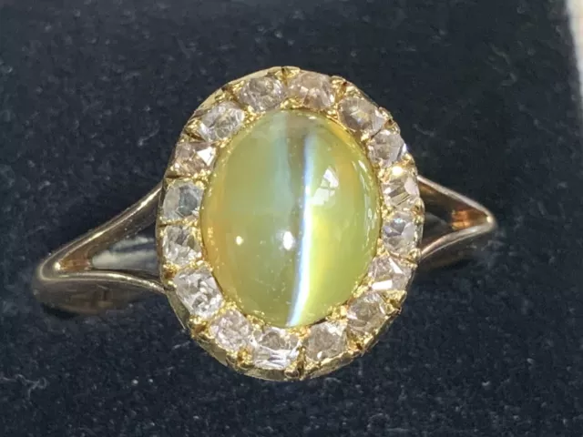 Milk And Honey Chrysoberyl Cats eye Gem Quality  Diamond Antique Ring 18 K Gold