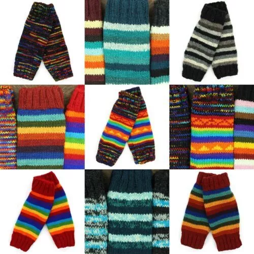 Hand Knitted Wool Leg Warmers Woolly Hand-knitted Warm Cosy Stripe Rainbow