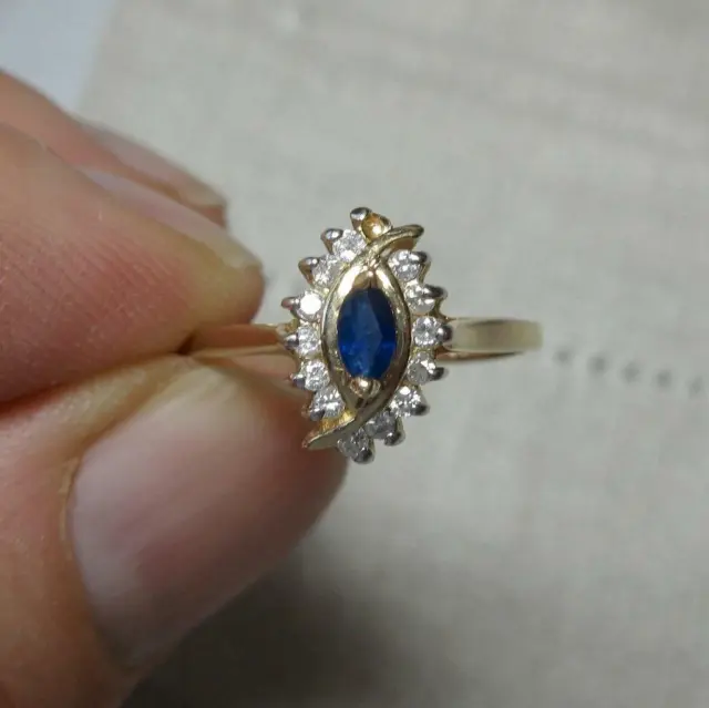 Diamond Sapphire Engagement Wedding Ring 14K Gold Lovely