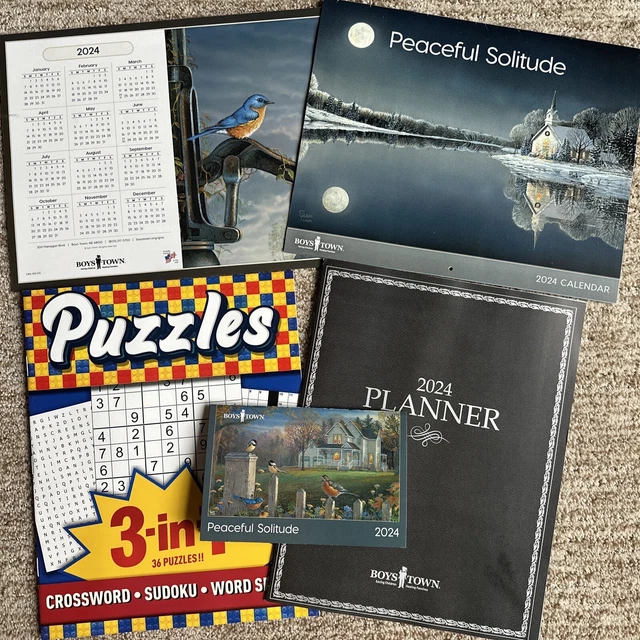 BOYS TOWN 2024 Calendars Wall Desk Pocket Planner Puzzles Lot Nature