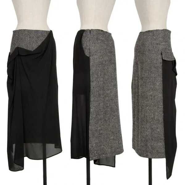 Yohji Yamamoto NOIR Silk Chiffon Layered Knit Skirt Size 2(K-119594)