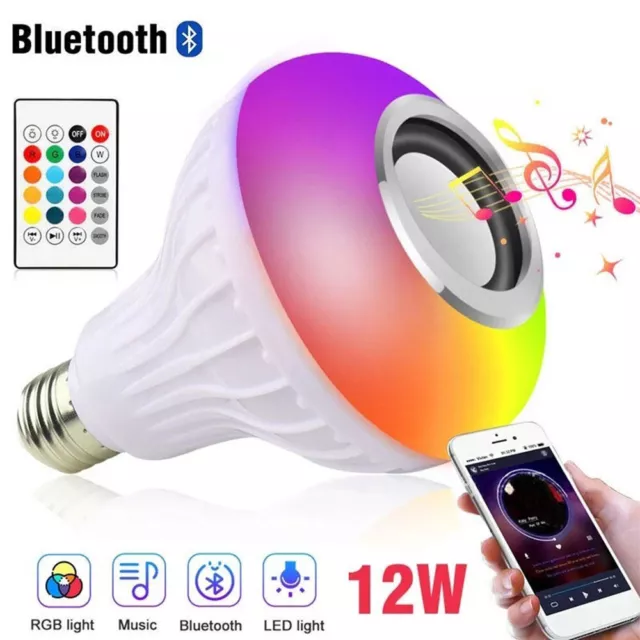 LED Wireless Bluetooth Bulb Light Speaker 12W RGB Smart Music Play Lamp + Remote