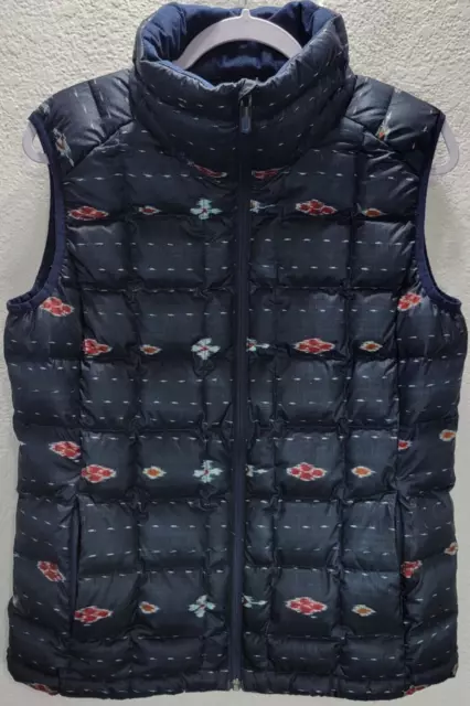 Burton Womens AK Squall Down Puffer Vest Sz Medium Blue Print Zip Front Pockets