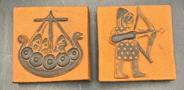 ヴィンテージ デンマーク Thyssen Keramik ティッセン ケラミック Two Vintage Thyssen Keramik Pottery VIKING Tiles Denmark