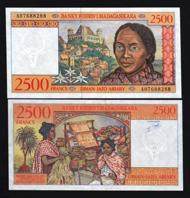 Madagascar 2500 FRANCS P-81 1998 CASTLE Weaving UNC World Currency Money NOTE