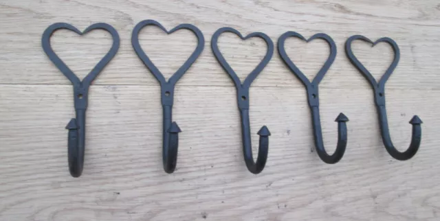 5 X Black Wax Iron Hand Forged Shabby Chic Coat Hook Hanging Utility Hanger
