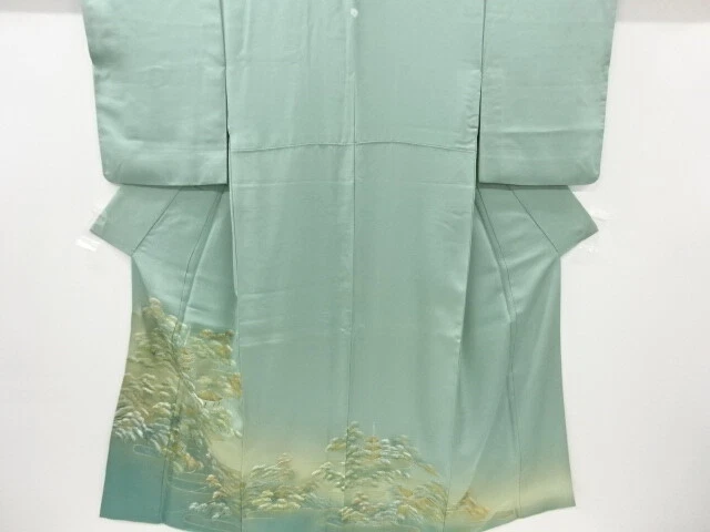 6017210: Japanese Kimono / Vintage Iro Tomesode / Kinsai / Pine Tree & Temple