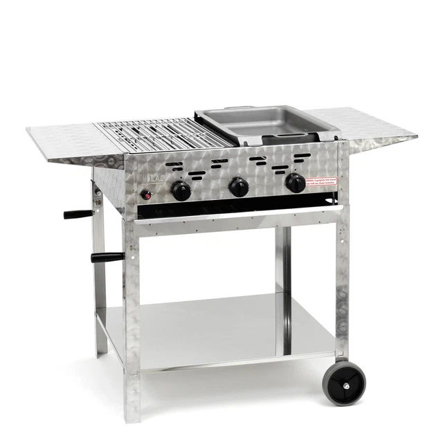 Edelstahl-Brenner Gasgrill Gasbräter fahrbar 3-flammig 11kW Gastro Neu GT3FBAP