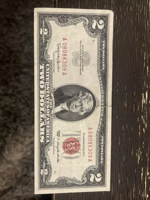 🔥🔥1963 $2.00 Bill With Red Seal Us Currency #A08086309A🔥🔥