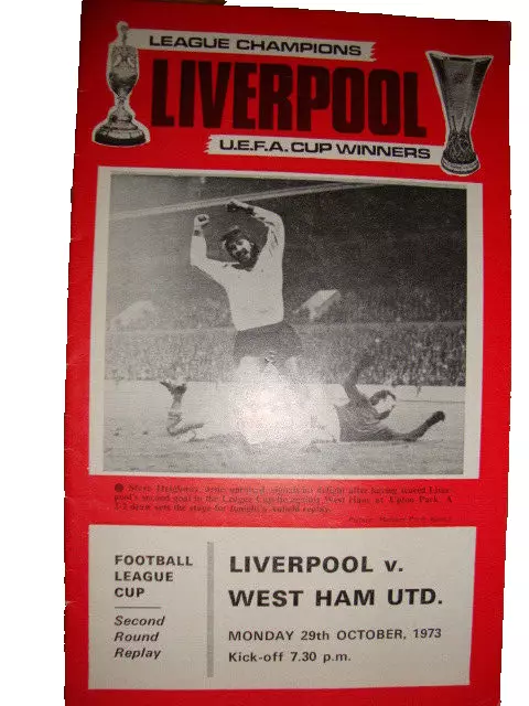 1973/4 Liverpool v West Ham Utd  Football League Cup 2nd Round Replay