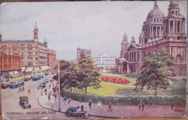 Irish Art Postcard EW Trick DONEGALL SQUARE BELFAST Northern Ireland Painting